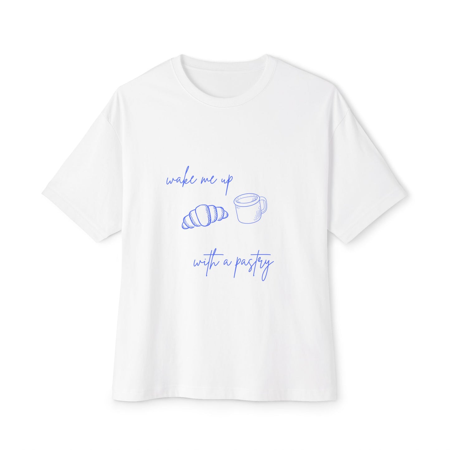 Coffee & Croissant Tee, Unisex Oversized Boxy Tee for Brunch Lovers, Cute Graphic Tee, Casual Tee, Gift for Foodies