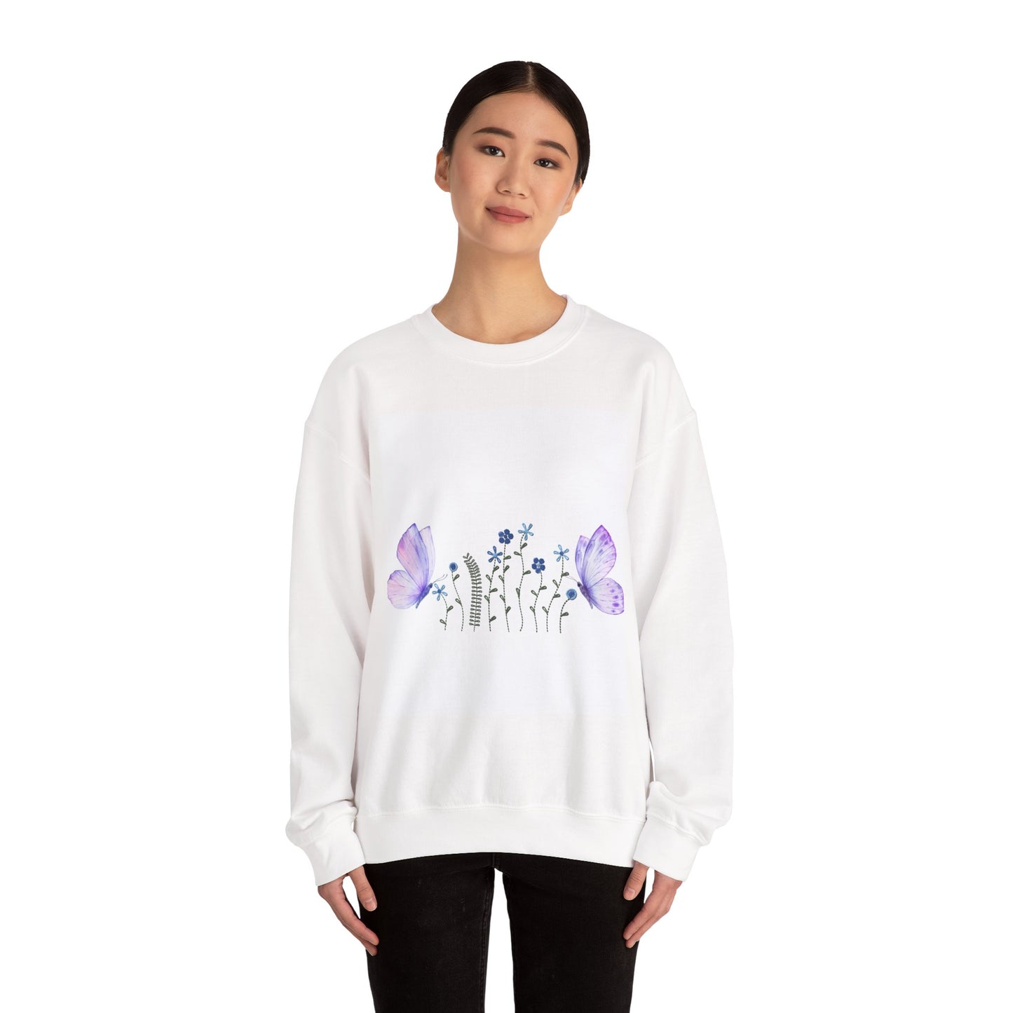 Botanical Butterfly Crewneck Sweatshirt, Cozy Floral Sweatshirt, Gift for Nature Lovers, Spring Fashion Top, Cute Sweatshirt for Women