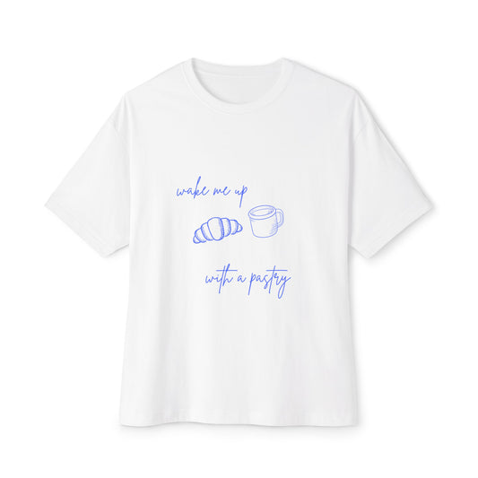 Coffee & Croissant Tee, Unisex Oversized Boxy Tee for Brunch Lovers, Cute Graphic Tee, Casual Tee, Gift for Foodies