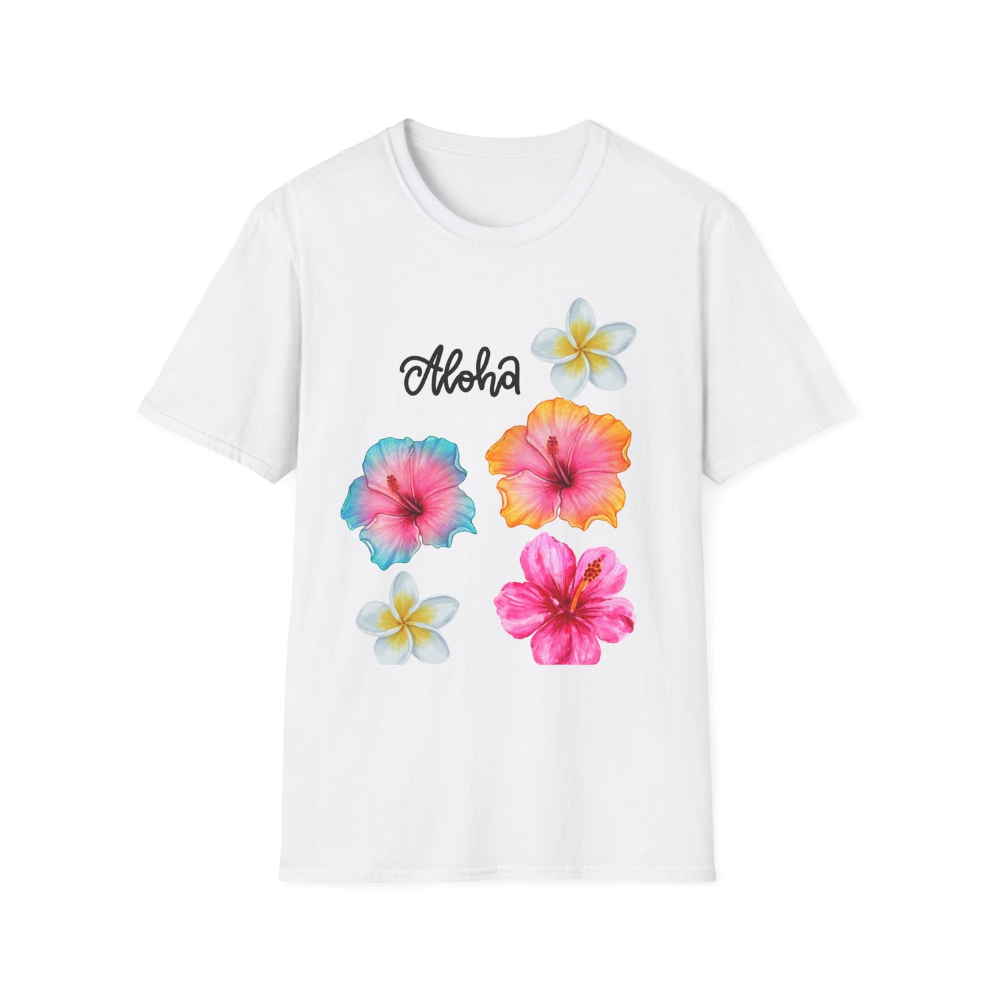 Aloha Floral Unisex Softstyle T-Shirt | Hawaiian Vibe Tee, Summer Casual Wear, Beach Vacation Shirt, Gift for Friends